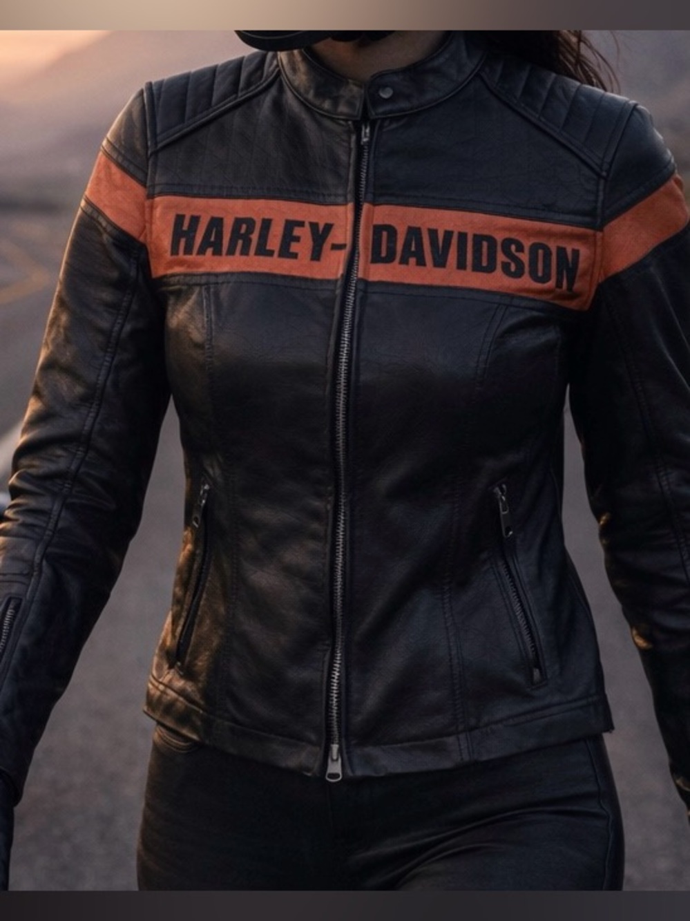Harley Davidson Victory Lap Leather Jacket Women’s XL Black Orange 98013-21VW